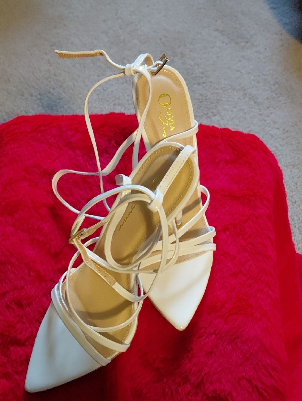 Olivia Jaymes White Patent Strappy Heels